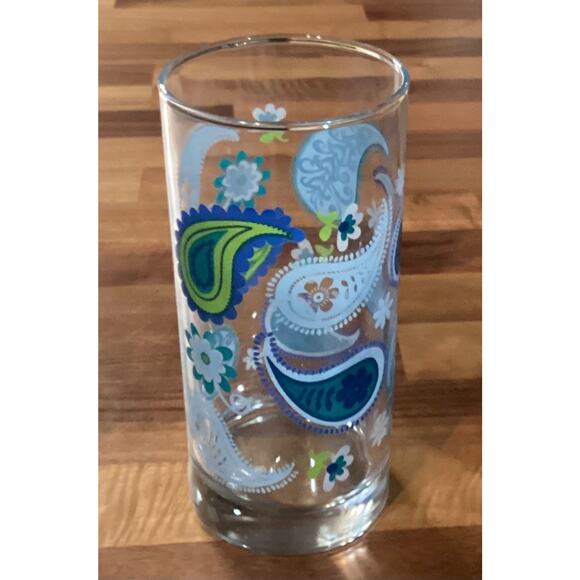 CRISA Libbey Blue Green Paisley Drinking Glass Tumblers 6” Tall Set Of 4 - Picture 8 of 10